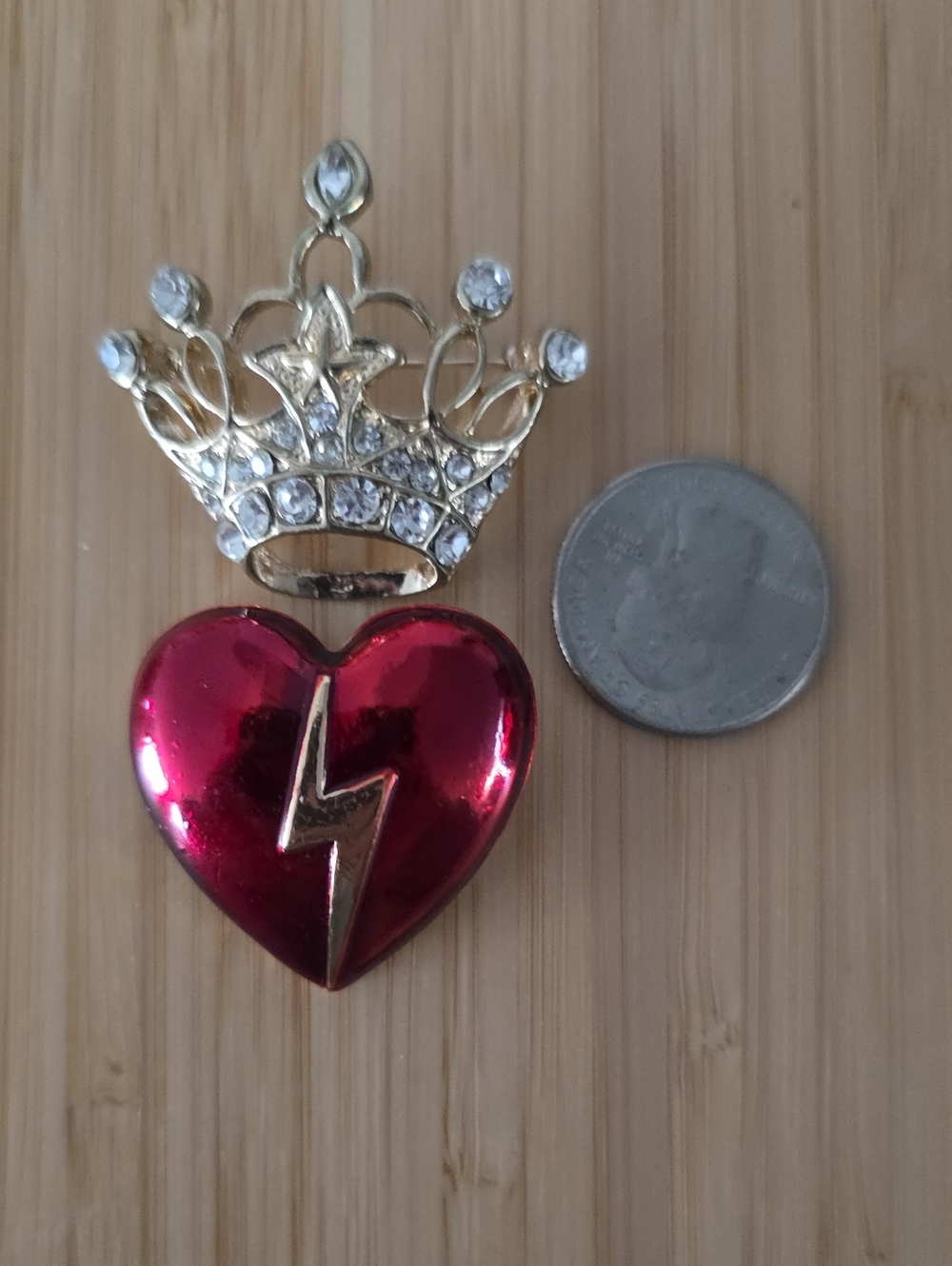 Crown & Red Lightning Heart Pin Brooch